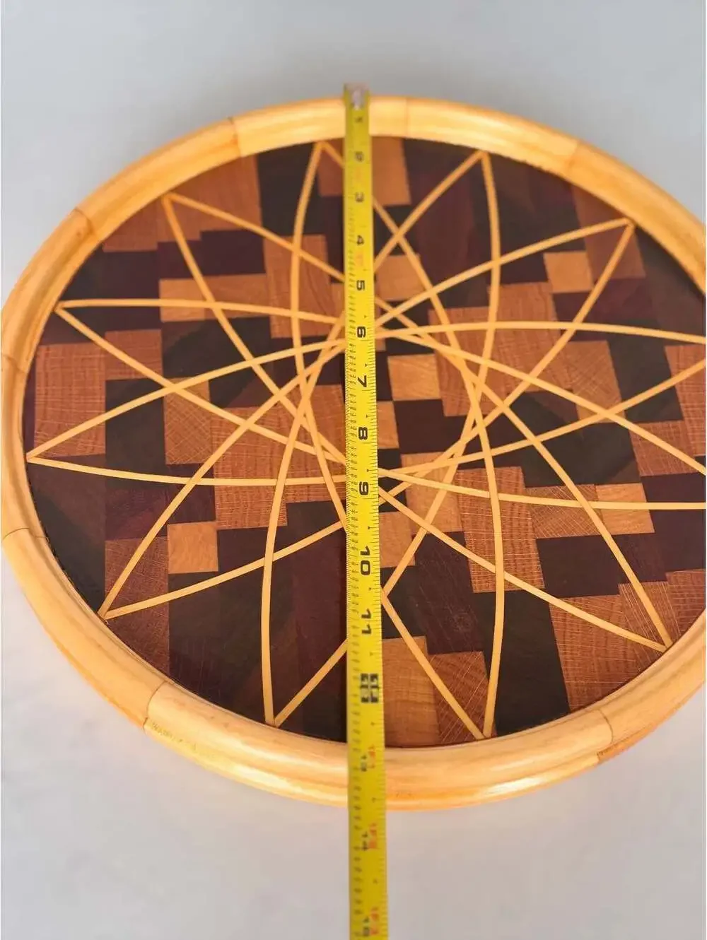 Signed Segmented Wood Platter 2014 | Handmade Inlaid Star Art Serving Tray